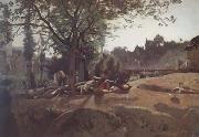 Jean Baptiste Camille  Corot, Paysans sous les arbres au soleil levant (mk11)